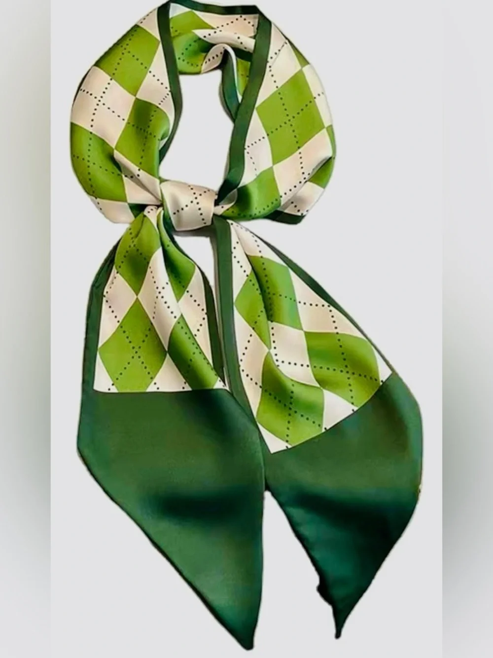 Green Diamond Pattern Silky Satin Scarf – Multi-Use Hair, Neck & Bag Accessory